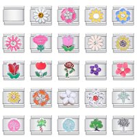 1PC DIY Stainless Steel Italian Charm Links Fit For 9mm Bracelets Women Men Jewelry Making Accessories Rose Flowers Tree Cactus
