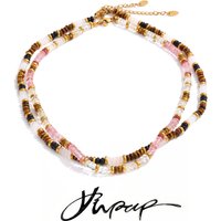 Yhpup Stainless Steel Natural Tiger Pink Stone Beads Chain Necklace Exquisite Fashion Handmade Collar Manual Jewelry Wholesale