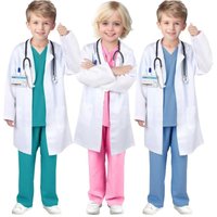 7PCS Unisex Doctor Nurse Costume Set for Role Play Pink/Green/Blue Medical Scrubs with Stethoscope Halloween Dress Up Clothes