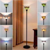 Torchiere Floor Lamp Stained Glass Floor Light Industrial Pole Antique Style Standing Corner Lamp For Living Room