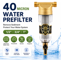 40 Micron Brass Water Prefilter, Washable Sediment Mesh Filter for Faucet Garden Irrigation Aquarium Inlet, 1/2 3/4 1 Inch