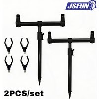 JSFUN Aluminium Adjustable Carp Fishing Bank Sticks 4 Rods Buzz Bars Rod Pod Rest Support Holder Fishing Accessories