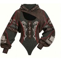 Viking Print Women's Hooded Jumpsuit Two-Piece Set Casual Loose Long Sleeve for Daily Home Lounge & Streetwear