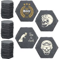 8Pcs Slate Coasters Bulk - 4 Inch Hexagon Black Stone Coasters for Engraving, Drink Sets for Kitchen, Bar, and Home