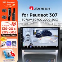Junsun 360 ° Radio samochodowe z kamerą panoramiczną, 8-rdzeniowym procesorem, bezprzewodowym CarPlay, Android Auto, GPS Navi 2 Din do Peugeot 307 307CC 307SW 2002-2013