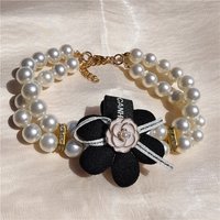 Small Dog Pearl Necklace with Flower Bow Puppy Collar Jewelry Pet Decorative Dog Necklace Cat Pearls Collar Girls Dog Accessory