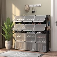 48-pair Portable Shoe Rack, 12-compartment Shoe Cabinet with Removable Shelves, Includes 5 Hooks and 12 Cabinet Doors