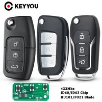 KEYYOU Folding Key Remote Case Cover For Ford Fiesta Focus 2 Ecosport Kuga Escape C Max Ka 3 Buttons Key Fob HU101/FO21