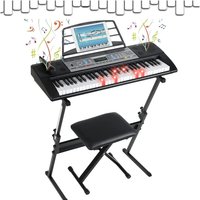 61-Tasten-Keyboard-Klavier, elektrische Klaviertastatur für Anfänger mit X-Ständer, Hocker, Dual-Stromversorgung, LCD, Notenblech, MP3/USB