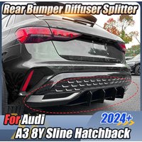 Car Lower Spoiler Diffuser Splitters Tunning Rear Bumper Lip Trim 4 Fin Shark Style For AUDI A3 8V Sline Hatchback 2024 2025