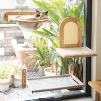 Wooden Hammock Cats Window Bed Suction Cup Cat Nest Hanging Hammock Strong Load-bearing Capacity Cats Climbing Accessories
