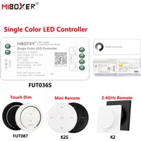 MiBoxer DC12~24V FUT036S+FUT087/K2/K2S 2.4GHzRF Wireless Single Color 12A/Channel LED Controller For Single Color COB/Led Strip