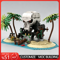 593PCS Tropical Pirate Skull Island Diorama MOC Jungle Scene Model Building Blocks Holiday Gift For Adventure Theme Display Toy