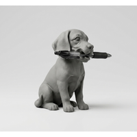 Grey Sitting Puppy Pen Holder Dog Figurine Desk Organizer Novelty Office Gift for Dog Lovers 3D printing has slight flaws