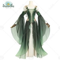 DAIZBELLA Women's Medieval Renaissance Costume Elf Style Only Green Dress with Sleeves for Halloween Cosplay Costume