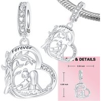 925 Sterling Silver Mother Daughter Forever Love Heart Dangle Charm Family Tree of Life Pendant Fit Diy Bracelets Jewelry Gift