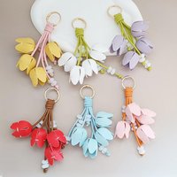 New Sale Trendy Hanger Flower Pu Leather Pendant Handmade Car Keyring Leather Keychain Fashion Creative Bag Pendant Bag Ornament