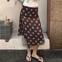 SUCHCUTE Elegant Polka Dot Print Asymmetrical Skirt Women's Low-Waisted Vacation Skirt Y2K Summer Beachwear Streetwear Casual