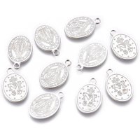 10Pcs Miraculous Medal Pendants 13.5x8.5x0.6mm Oval Miraculous Medal Charms Pendants 304 Stainless Steel Metal Laser Cut