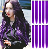 5PC/22 inch Color Hair Extensions Highlights Clip in Synthetic Hair Purple Hairpieces for Women Kids Halloween Cosplay Gift