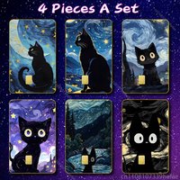 Black cartoon cat Sticker Skin For Credit Bank Campus Bus Card Cover Self-adhesive Decoration