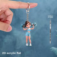 2D Dumbbell Fitness Women's Keychain Cartoon Acrylic Pendant Backpack Ornaments Phone Home Decor Birthday Holiday Gift for Her