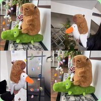 25cm Kawaii Simulation Capybara Plush Toys Kapibala Rides A Goose and A Crocodile Stuffed Animals Toys for Kids Birthday Gifts