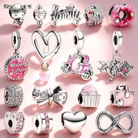 DIY Fashion Jewelry Gifts Little Girl & Boy Hot Air Balloon Pink Cupcake Handwritten Family Charms Beads Fit Original Bracelets