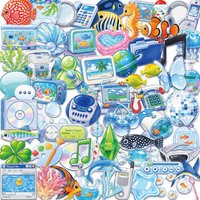 50PCS Frutiger Aero Blue Transparent Stickers Aesthetics Funny Decoration Decals DIY Phone Notebook Bike Graffiti Cute Sticker