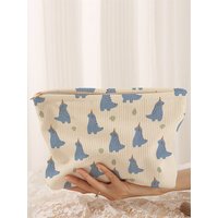 1 cartoon dinosaur patterned corduroy makeup bag, lightweight zipper makeup storage box, multifunctional bag with lining