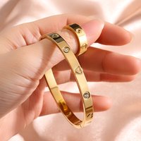 Luxurious Stainless Steel Heart-Shaped Bracelet Ring Set for Couples - Fashionable Daily Wear Party Jewelry Gift for Women