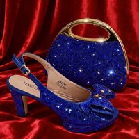 Venus Chan 2026 Elegant Women's Rhinestone Peep Toe High Heels Sandals - Italian Design with Matching Blue Handbag