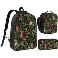Vintage Midnight Mushrooms Forest Pattern Backpack BookBag School Bag Computer Shoulder Bags 3ps Insulated Lunch Bag Pencil Case