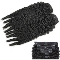 Burmese Curly Clip-In Hair Extensions 100% Human Hair Natural Black Color Brazilian Hair Spiral Ends for Black Women