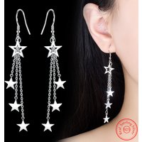 925 Sterling Silver Lady's New Jewelry Original Fashion Multy Layers Chains Star Drop Earrings XY0003