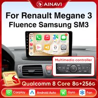 Radio samochodowe Ainavi do Renault Megane 3, z obsługą Carplay, Fluence, Android Auto, Samsung SM3, modele z lat 2008, 2009, 2010, 2011, 2012, 2013, 2014, 4G, system multimedialny, Wi-Fi, Bluetooth