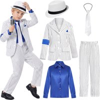 Kids Michael Cosplay Jackson White striped suit Stage Performance Costume Dance Clothing Set Children Halloween Shiny Stage Suit