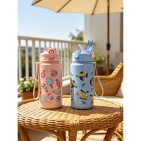 1 Piece 750ml (26 fl oz) Cartoon Printed Straw Cup, Summer Plastic Water Bottle, BPA Free, Portable Sports Outdoor Cup