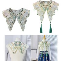 Women Girls Chinese Embroidered Butterfly Flower False Collar Pearl Tassels Small Yunjian Shawl Scarf for Dresses