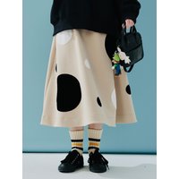 imakokoni 2025 Beige Air-Layer Midi Skirt - AW Flocked Polka Dot Versatile Half Skirt 244916