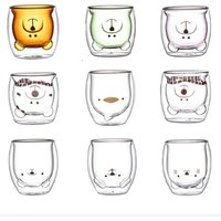 280ML Double Glass Cup Coffee Mug Bear Cat Dog Animal Transparent Cute Milk Juice Tea Drinking Cups Birthday Party Wine Glasses