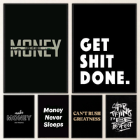 1pc Money Never Sleeps Motivational Poster Self-adhesive Art Waterproof Paper Sticker Coffee House Bar Room Wall Decor