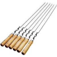 55cm Wooden Handle BBQ Skewers Stainless Steel Barbecue Kebab Sticks Reusable Grill Needles Outdoor Camping Barbecue Tools