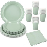 96 Pcs Sage Green Paper Plates And Napkins, 24 Guest Sage Green Party Supplies For Wedding, Birthday,Valentine's Day, Ramadan