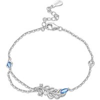 CYCUFF S925 Sterling Silver Blue Feather Lucky Symbol Bracelet Chain Link Women Bracelet Jewelry Party Trendy Anniversary Gift