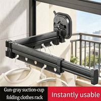 Stainless Steel Wall Mounted Folding Retractable Drying Rack 360° for Laundry Room Balcony Dorm No-hole suction cup Drying Rack