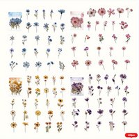 200Pcs(4packs) PET Flowers Stickers DIY Scrapbooking Art Collage Stationery Planner Junk Journal Decor Diary Stickers