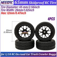 4PCS 65mm RC Tire 12mm Hex Hub Wheel Rim Skidproof Wear-resistant RC Rubber Tyre for 1/10 RC On-road Cars Truck Crawler Buggy