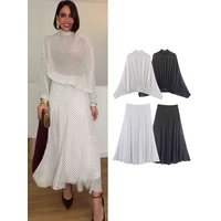 TFMLN Women Vintage Polka Dot Skirt Sets Elegant Bow Tie Loose Blouses Midi Long Skirts Fashion Spring Summer Holiday Outfits