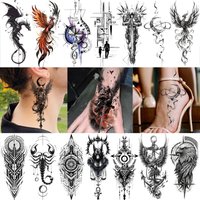 1 Sheet Phoenix Samurai Crescent Wings Temporary Tattoos For Adult Neck Hand Foot, Fake Tattoo Sticker Realistic Tatoo Last Long